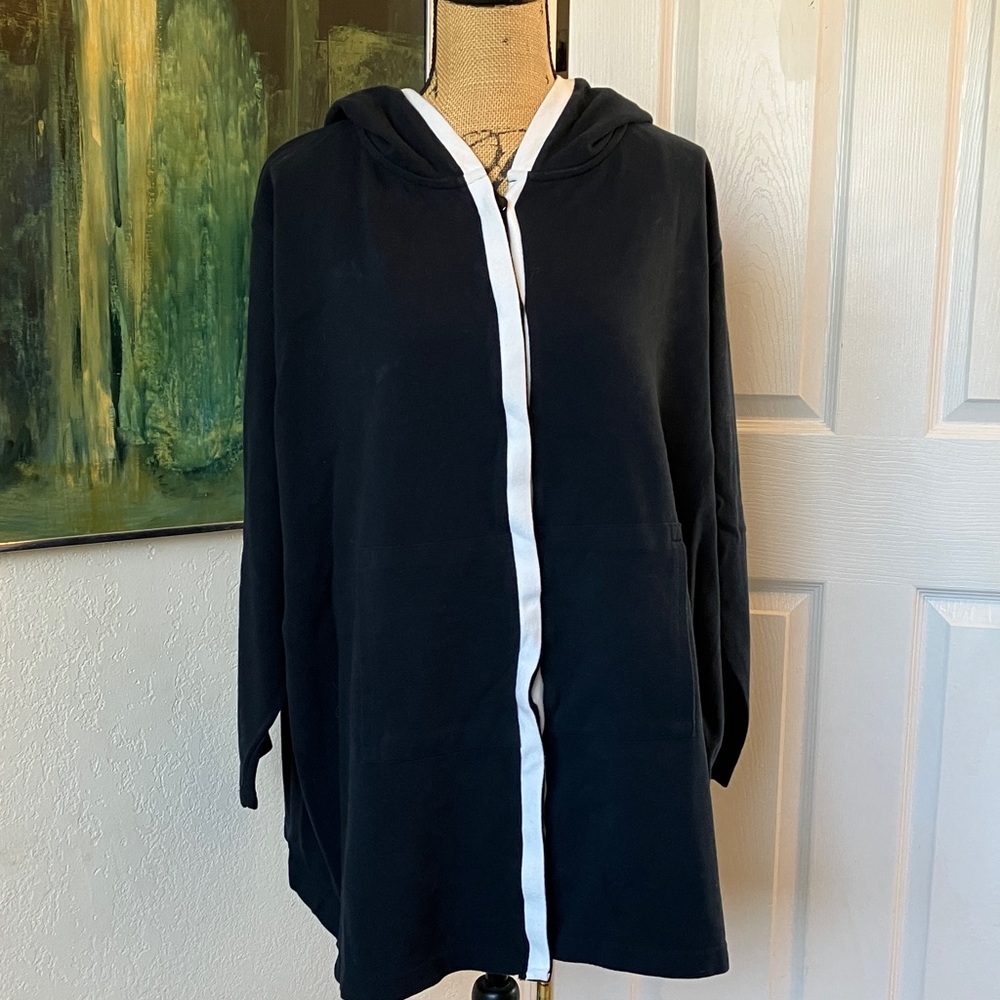 Ulla Popken 100% cotton black & white buttoned hooded cardigan long sleeved 2X
